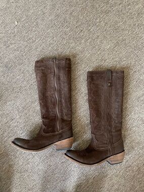 LIBERTY Black Women's Dark Brown Suede Western Knee-High Boot